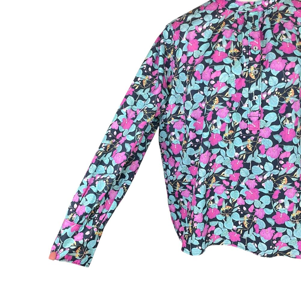 Roller Rabbit Manusa Glenda Colorful Floral Long Sleeve Cotton Popover Top - Picture 8 of 14